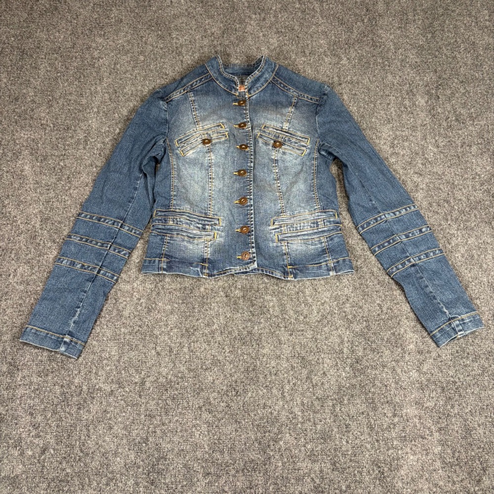 Vintage Paris Blues Womens Denim Jacket Medium Wash Mock Neck Style Size 1